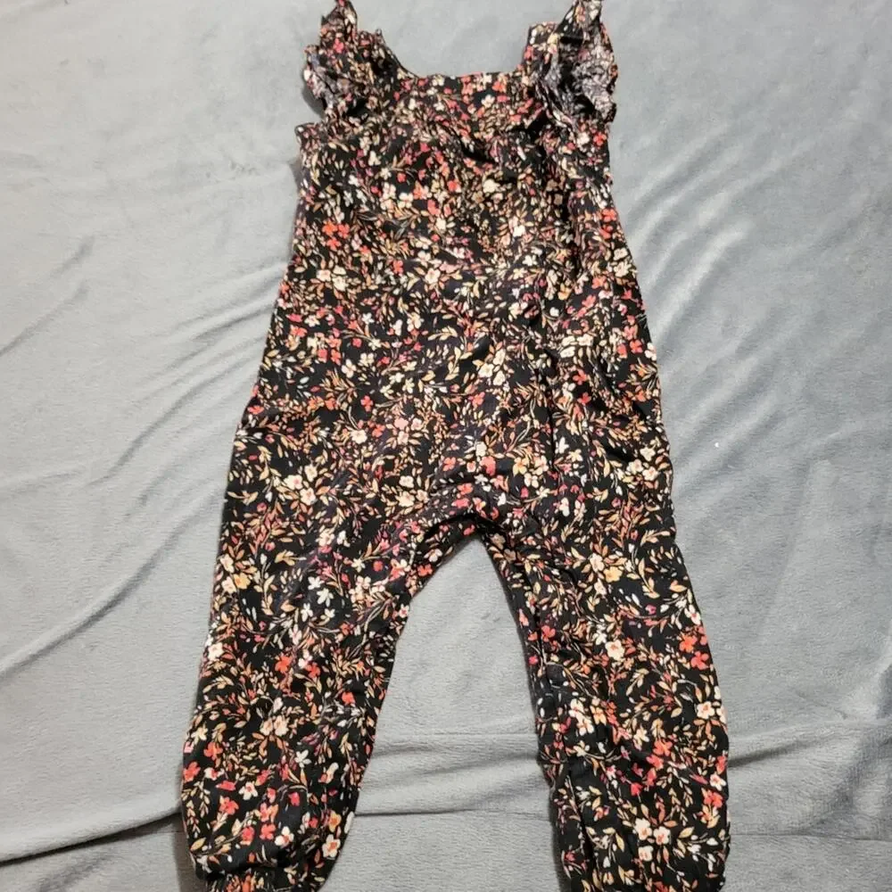 Old Navy Jumpsuits Girls Size 18 Months Black Floral Sleeveless Ruffle One Piece